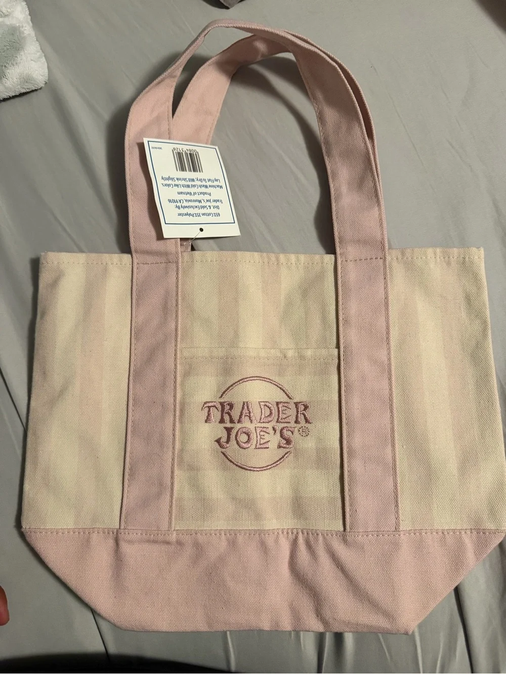 Trader Joe's Pink Striped Mini Canvas Tote Bag